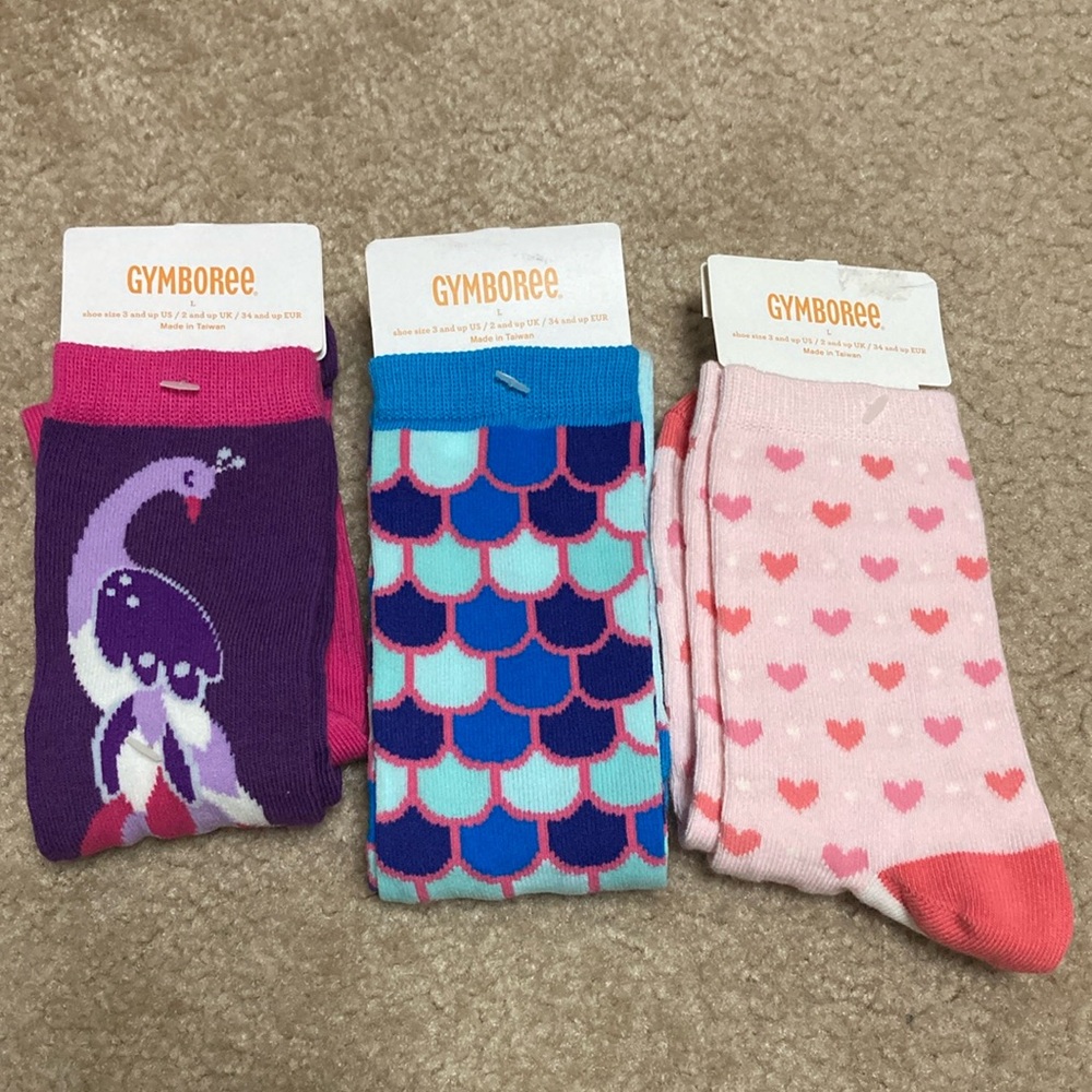 Gymboree Girls' Purple, Teal & Pink Patterned Crew Socks - 3 Pack